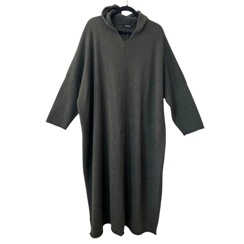 Eskandar Handloomed Heavyweight Merino Wool Hooded Sweater Green Long Sleeve O/S